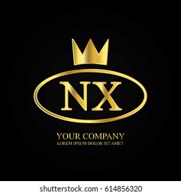 golden elegant nx initial letter with crown typography design logotype for brand and company identity. gradient gold color