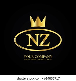 golden elegant nz initial letter with crown typography design logotype for brand and company identity. gradient gold color