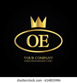 golden elegant oe initial letter with crown typography design logotype for brand and company identity. gradient gold color