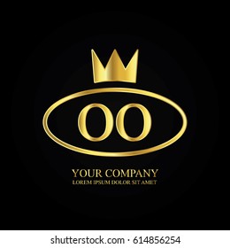 golden elegant oo initial letter with crown typography design logotype for brand and company identity. gradient gold color
