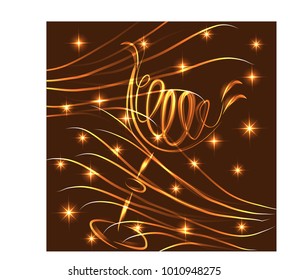 Golden elegant outline of a glass with a drink, with neon lights in golden tones