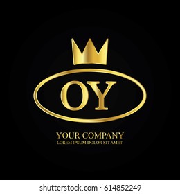 golden elegant oy initial letter with crown typography design logotype for brand and company identity. gradient gold color