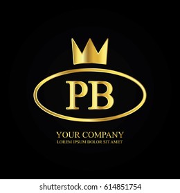 golden elegant pb initial letter with crown typography design logotype for brand and company identity. gradient gold color