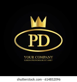golden elegant pd initial letter with crown typography design logotype for brand and company identity. gradient gold color
