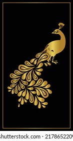Golden elegant peacock vector art silhouette, Gold color creative peacock vector illustration, Isolated on black background.