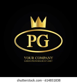 golden elegant pg initial letter with crown typography design logotype for brand and company identity. gradient gold color