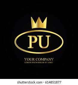 golden elegant pu initial letter with crown typography design logotype for brand and company identity. gradient gold color