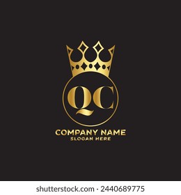 golden elegant qc initial letter with crown typography design logotype for brand and company identity. gradient gold color