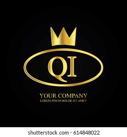 golden elegant qi initial letter with crown typography design logotype for brand and company identity. gradient gold color