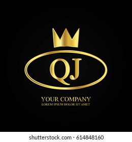 golden elegant qj initial letter with crown typography design logotype for brand and company identity. gradient gold color