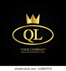 golden elegant ql initial letter with crown typography design logotype for brand and company identity. gradient gold color
