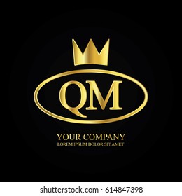 golden elegant qm initial letter with crown typography design logotype for brand and company identity. gradient gold color