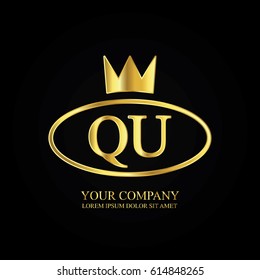 golden elegant qu initial letter with crown typography design logotype for brand and company identity. gradient gold color