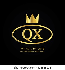 golden elegant qx initial letter with crown typography design logotype for brand and company identity. gradient gold color