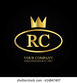 golden elegant rc initial letter with crown typography design logotype for brand and company identity. gradient gold color