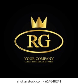 golden elegant rg initial letter with crown typography design logotype for brand and company identity. gradient gold color