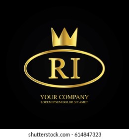 golden elegant ri initial letter with crown typography design logotype for brand and company identity. gradient gold color