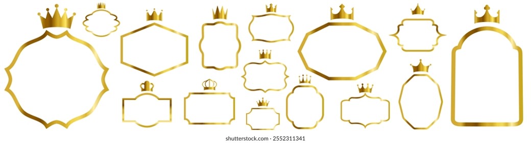 golden Elegant royal badge with crown, Victorian Scrolls decorative elements, vintage calligraphic lines text dividers, premium luxury crown elements