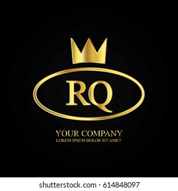 golden elegant rq initial letter with crown typography design logotype for brand and company identity. gradient gold color