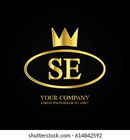 golden elegant se initial letter with crown typography design logotype for brand and company identity. gradient gold color