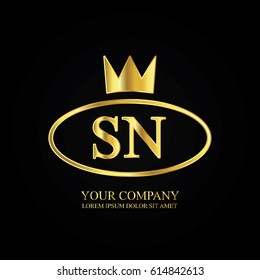 golden elegant sn initial letter with crown typography design logotype for brand and company identity. gradient gold color