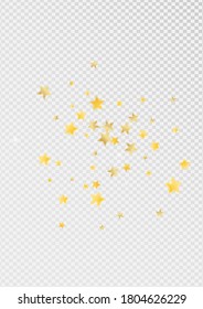Golden Elegant Stars Vector Transparent Background. Holiday Sky Template. Glitter Pattern. Yellow Glamour Starry Banner.