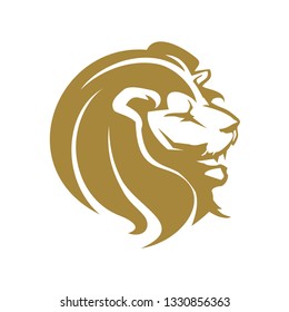 Golden Elegant Strong Lion Head Roar Logo Symbol