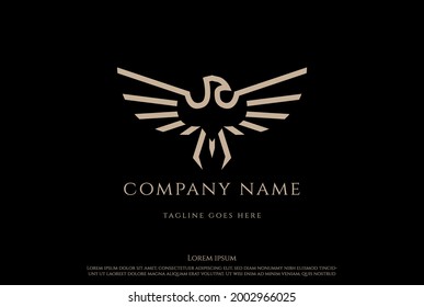 Golden Elegant Strong Phoenix Eagle Hawk Falcon Bird Line Outline Logo Design Vector