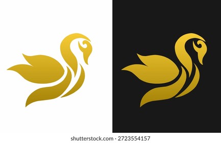 Golden Elegant Swan Logo Ilustração Vetor no fundo branco e preto