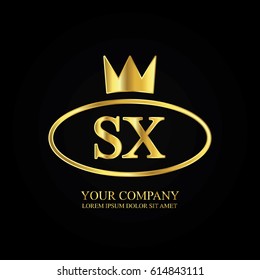 golden elegant sx initial letter with crown typography design logotype for brand and company identity. gradient gold color