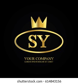 golden elegant sy initial letter with crown typography design logotype for brand and company identity. gradient gold color