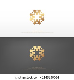 Golden elegant tech logo (symbol) for branding identity. Chemical style icon. Vector image.