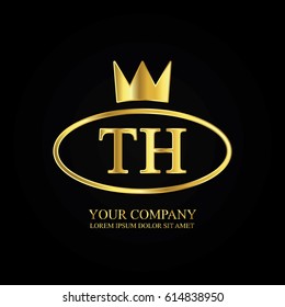 golden elegant th initial letter with crown typography design logotype for brand and company identity. gradient gold color