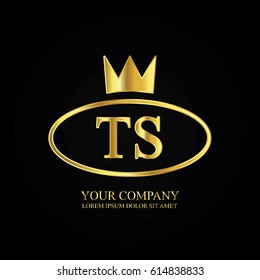 golden elegant ts initial letter with crown typography design logotype for brand and company identity. gradient gold color