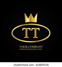 golden elegant tt initial letter with crown typography design logotype for brand and company identity. gradient gold color