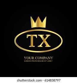 golden elegant tx initial letter with crown typography design logotype for brand and company identity. gradient gold color