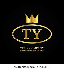 golden elegant ty initial letter with crown typography design logotype for brand and company identity. gradient gold color