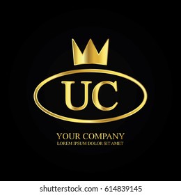 golden elegant uc initial letter with crown typography design logotype for brand and company identity. gradient gold color