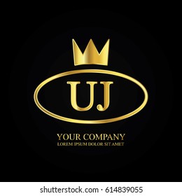 golden elegant uj initial letter with crown typography design logotype for brand and company identity. gradient gold color