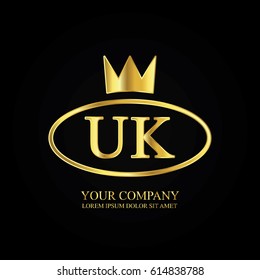 golden elegant uk initial letter with crown typography design logotype for brand and company identity. gradient gold color