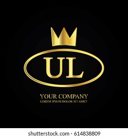 golden elegant ul initial letter with crown typography design logotype for brand and company identity. gradient gold color