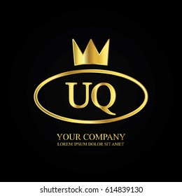 golden elegant uq initial letter with crown typography design logotype for brand and company identity. gradient gold color