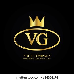 golden elegant vg initial letter with crown typography design logotype for brand and company identity. gradient gold color