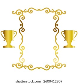 Golden Elegant Victorian swirls with trophy vector for awards, achievements, and decorative elements. Perfect for classic design, certificate templates, and vintage-style projects.