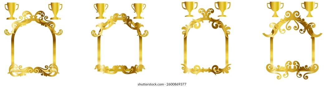 Golden Elegant Victorian swirls with trophy vector for awards, achievements, and decorative elements. Perfect for classic design, certificate templates, and vintage-style projects.