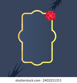 Golden Elegant Vintage Metallic Frame Red Bow Tree Branch Isolated Vector Design