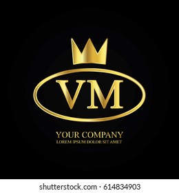 golden elegant vm initial letter with crown typography design logotype for brand and company identity. gradient gold color