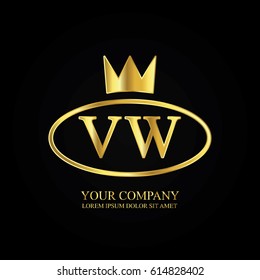 golden elegant vw initial letter with crown typography design logotype for brand and company identity. gradient gold color