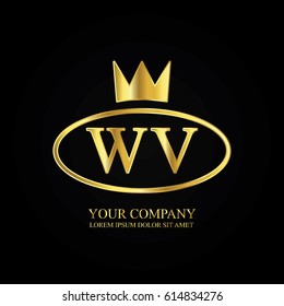 golden elegant wv initial letter with crown typography design logotype for brand and company identity. gradient gold color
