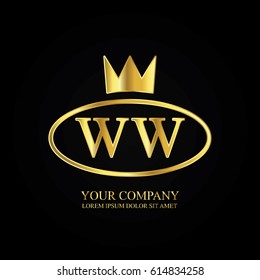 golden elegant ww initial letter with crown typography design logotype for brand and company identity. gradient gold color